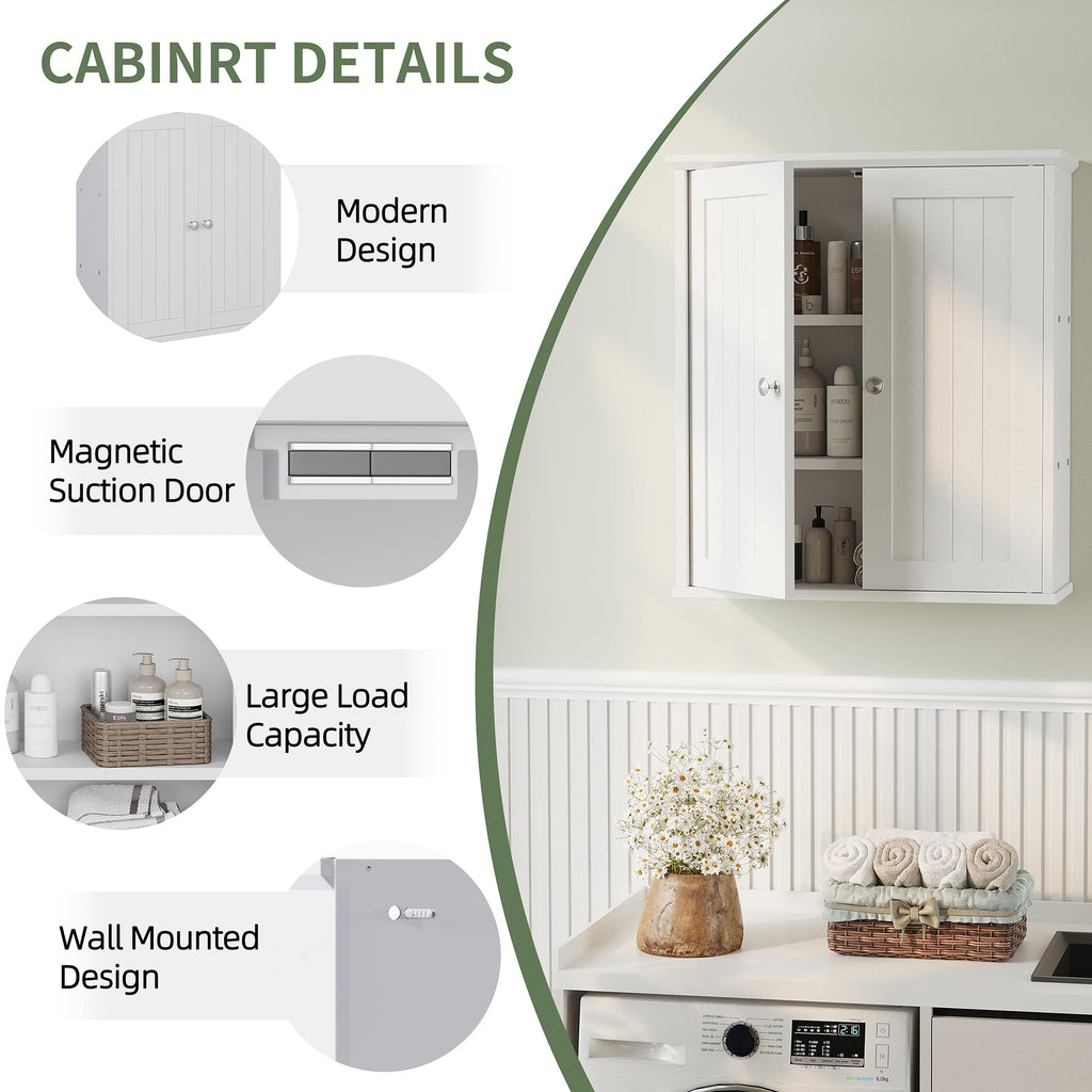 White Wall Mount Bathroom Cabinet with 2 Doors V606