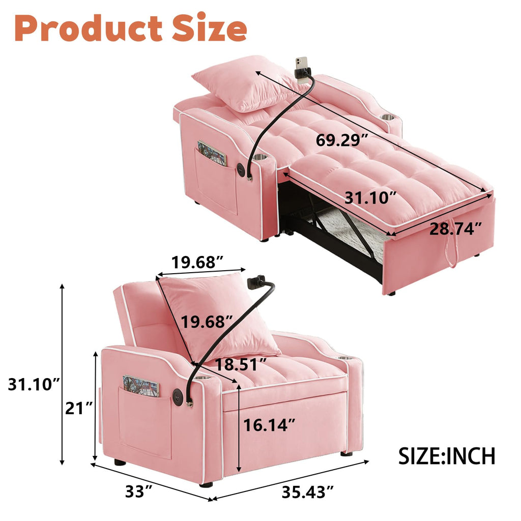 Pink Velvet Convertible Sleeper Chair S1845