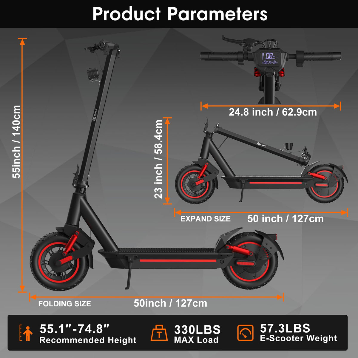Electric Scooter for Adults, 1200W Motor, 30 MPH, 33 Miles Range, Foldable R5044