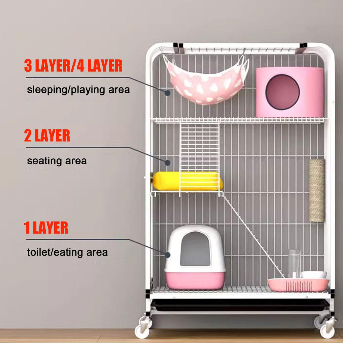 Small Animal Cage with Hammock, Pull Out Tray, Black B47138