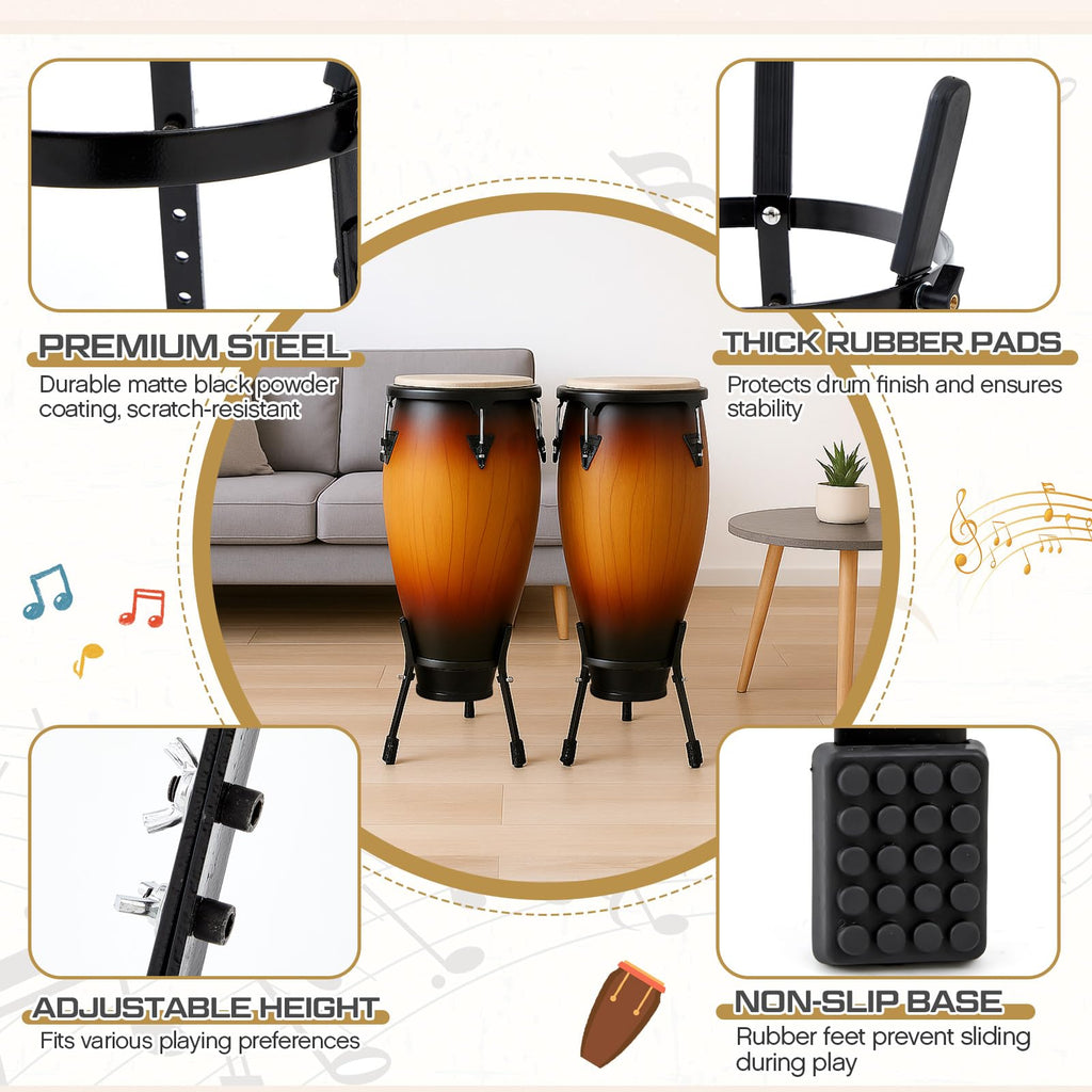 2 Pcs Black Adjustable Conga Drum Stand V97212