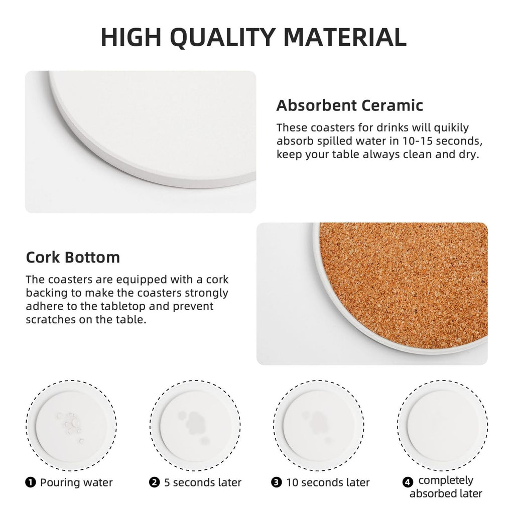 6-Piece Set of Absorbent Ceramic Coasters with Cork Backing M3687