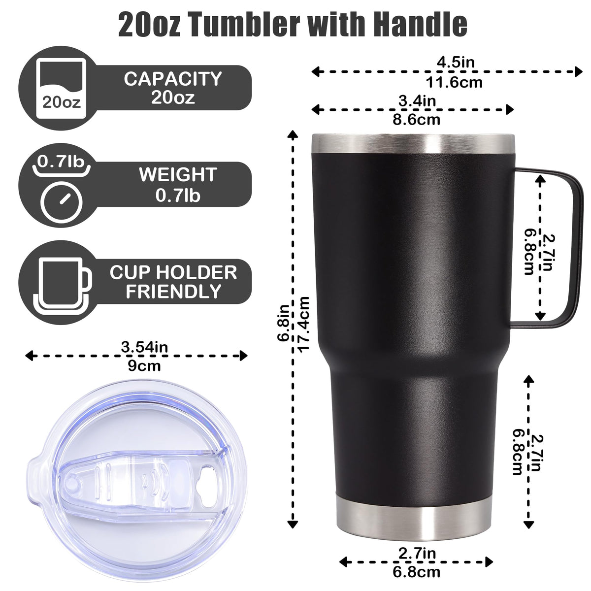 20 oz Black Tumbler with Handle and Lid Z386