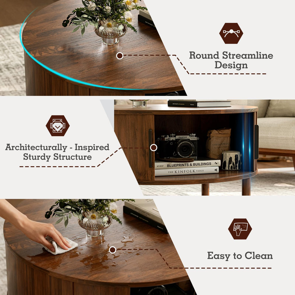 Round Coffee Table with Sliding Doors Z43058