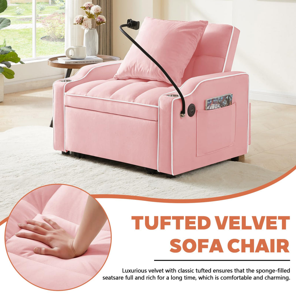 Pink Velvet Convertible Sleeper Chair S1845