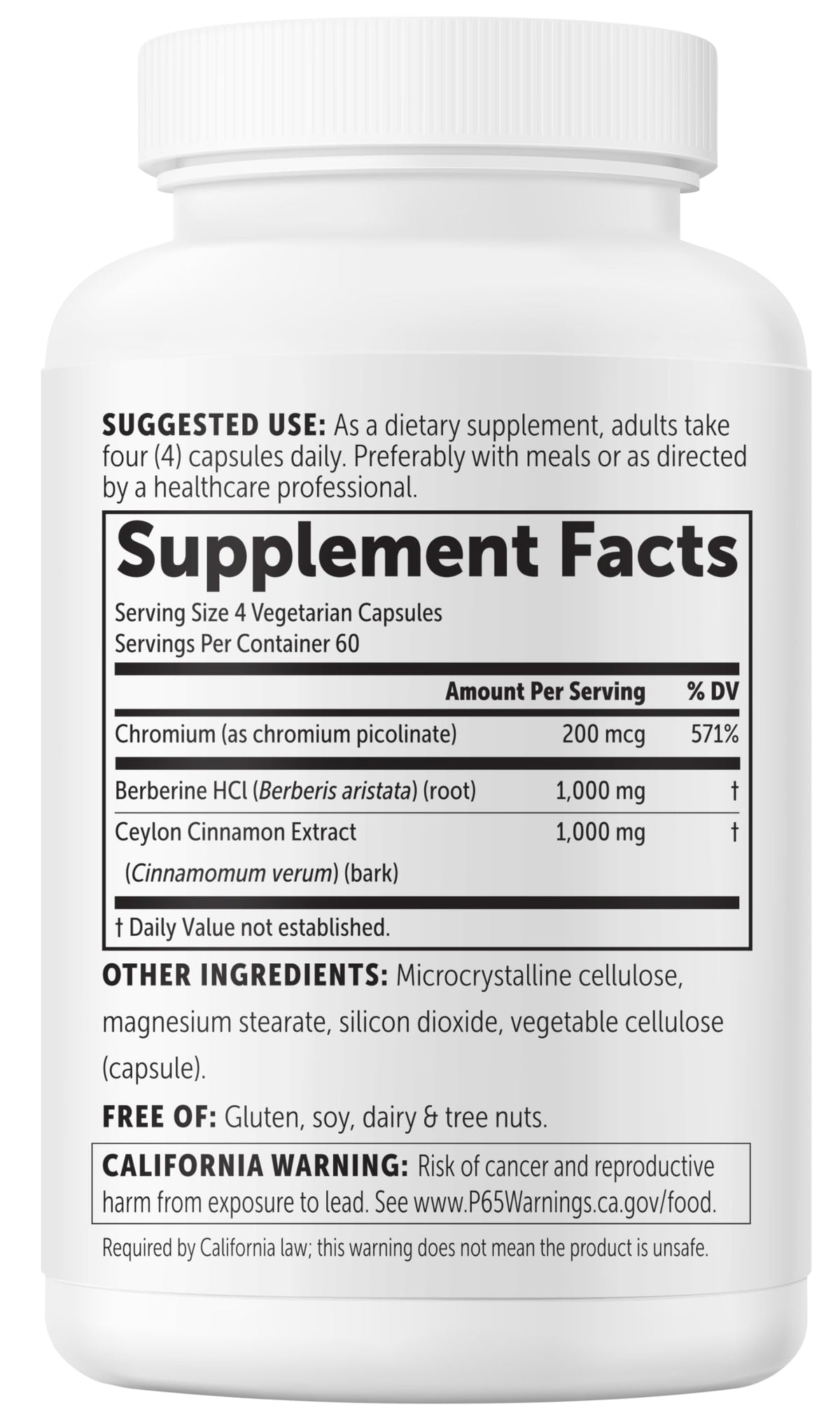 Berberine with Ceylon Cinnamon 2,000 mg 240 Vegetarian Capsules Z15351