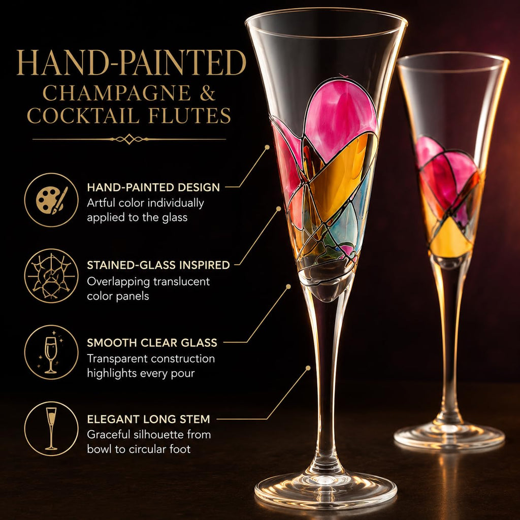 Hand Painted Martini Champagne Cocktail Glasses 2 Set R225