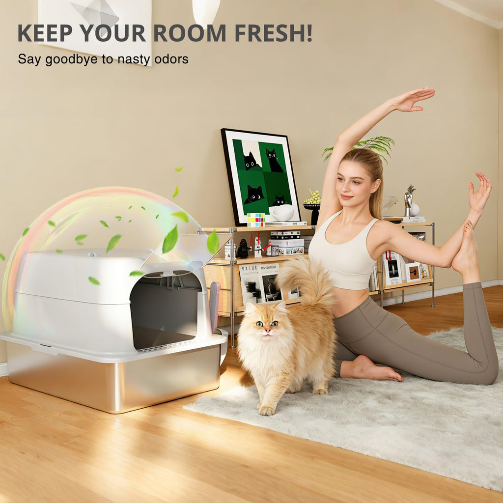 XXXL Stainless Steel Cat Litter Box with Lid S639384