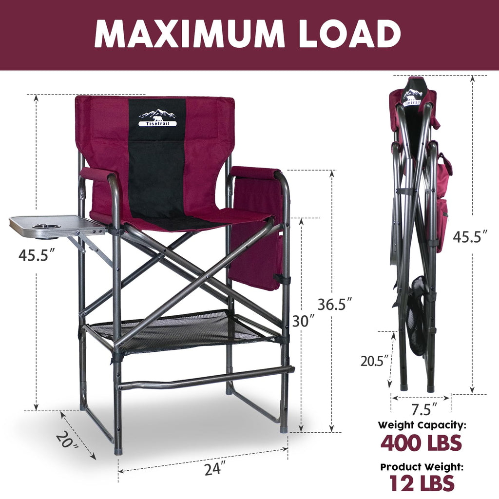 Wine Red Black Bar Height Folding Chair with Side Table Q16308