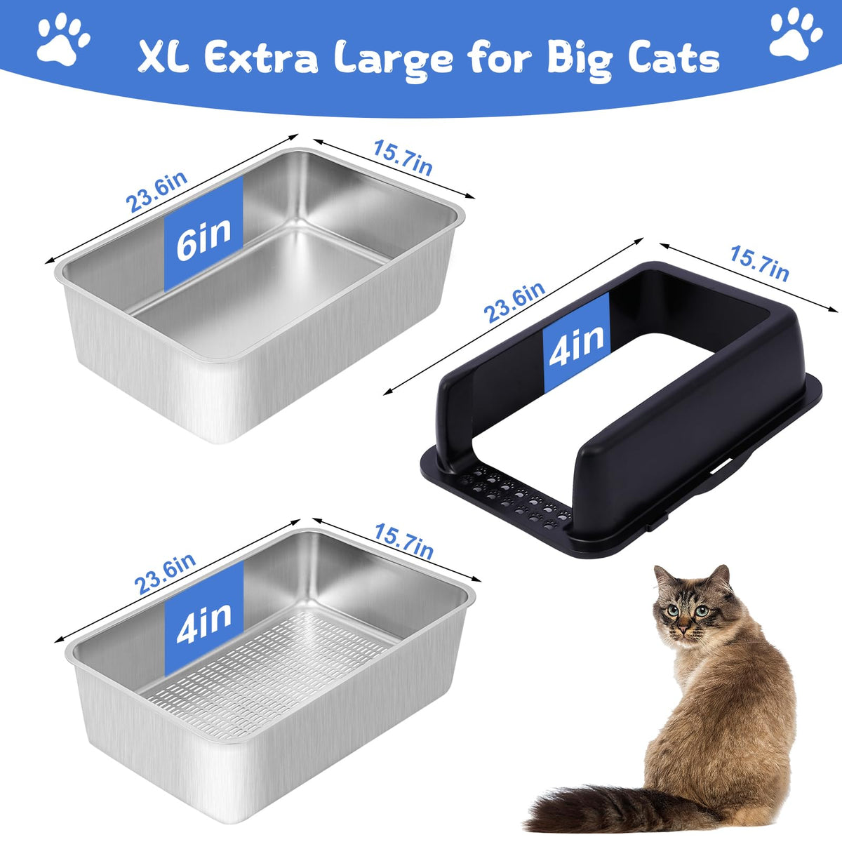 Stainless Steel Sifting Litter Box with Lid F331845