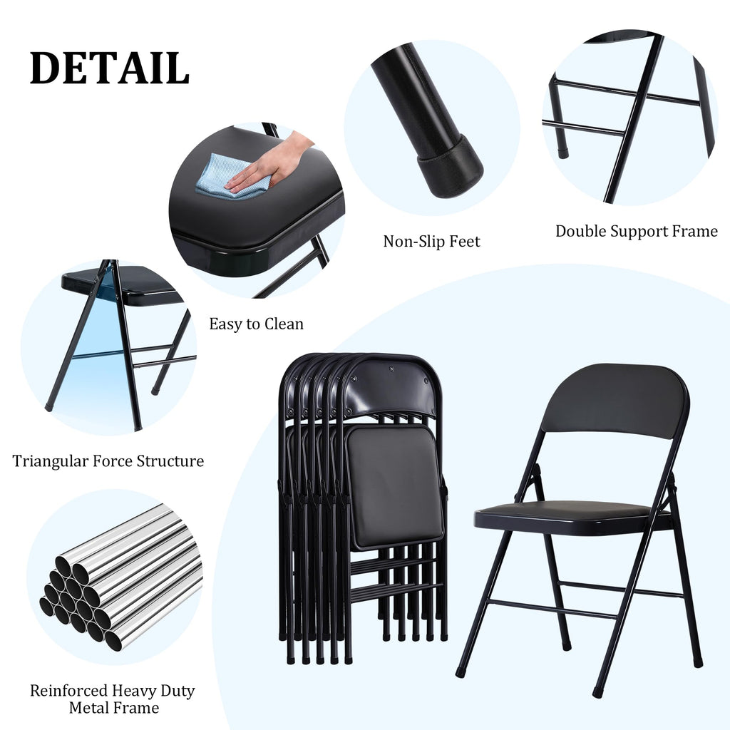 Black Folding Chairs 10-Pack Padded Heavy Duty Steel Frame D9388
