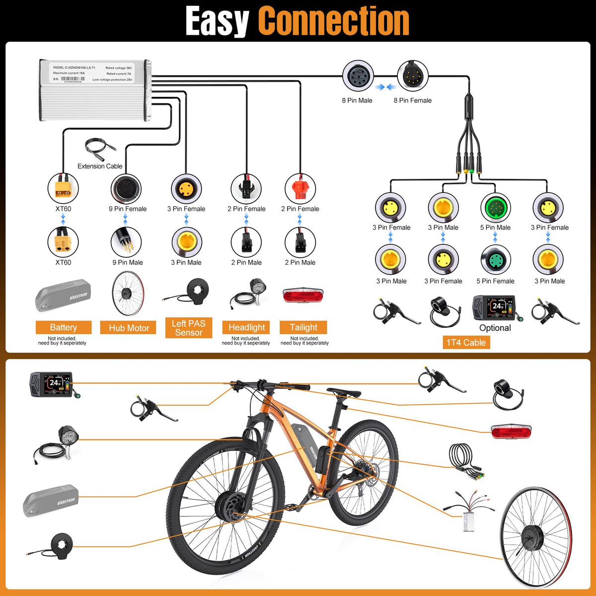 48V 500W Front Hub Motor Ebike Conversion Kit K38369