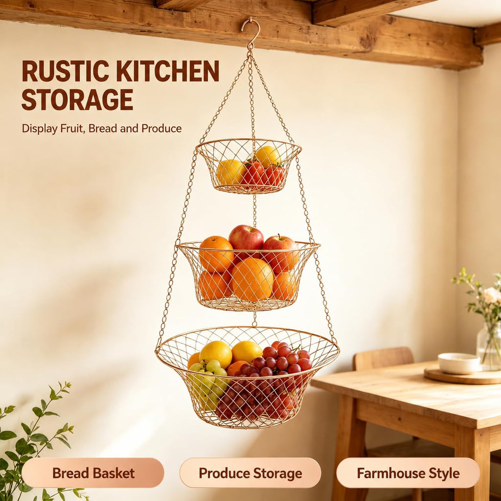3-Tier Copper Hanging Basket W3117