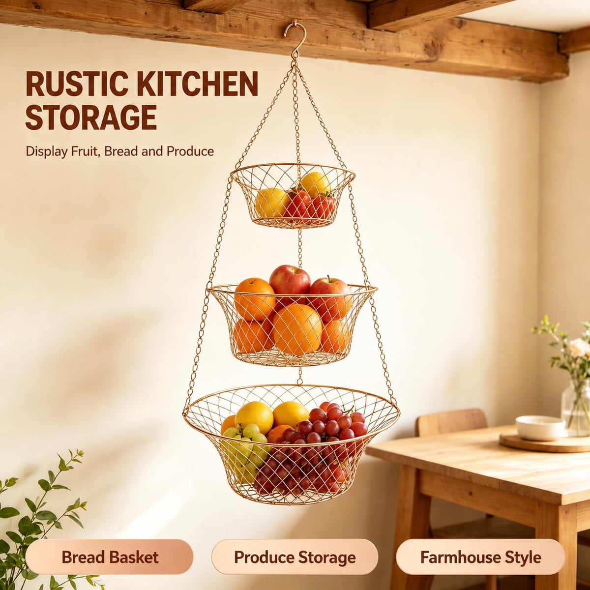 3-Tier Copper Hanging Basket W3117