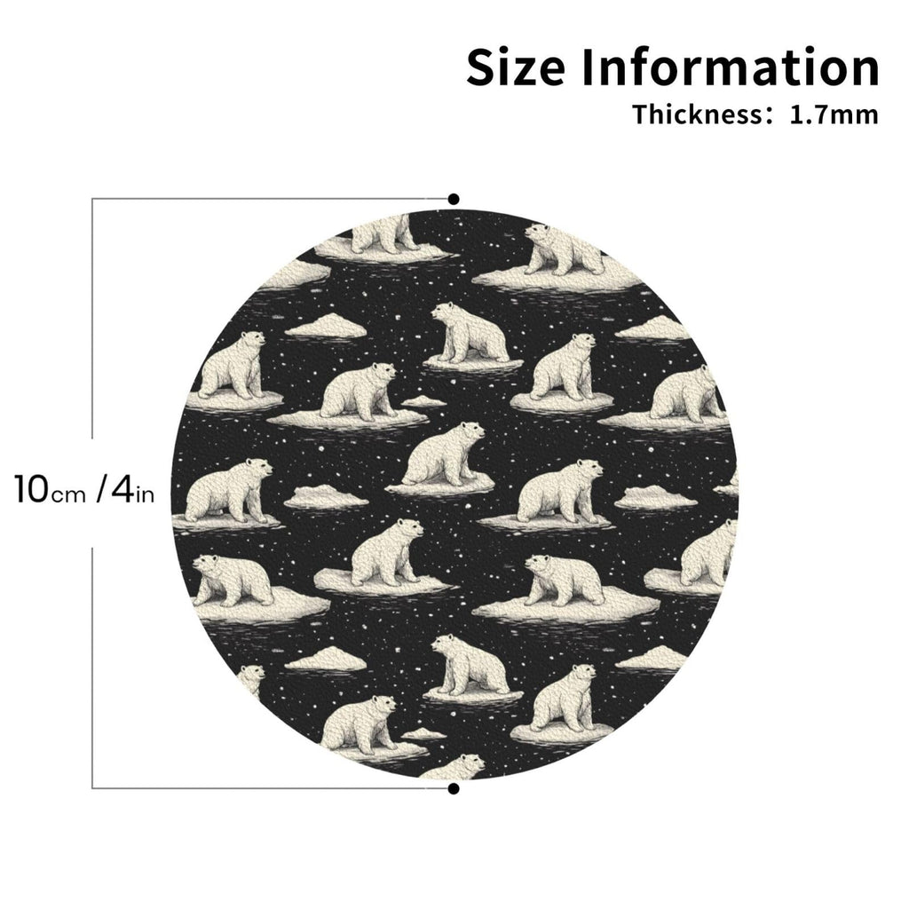Leather Coasters Set of 4 White Bear Print Non-Slip G8517