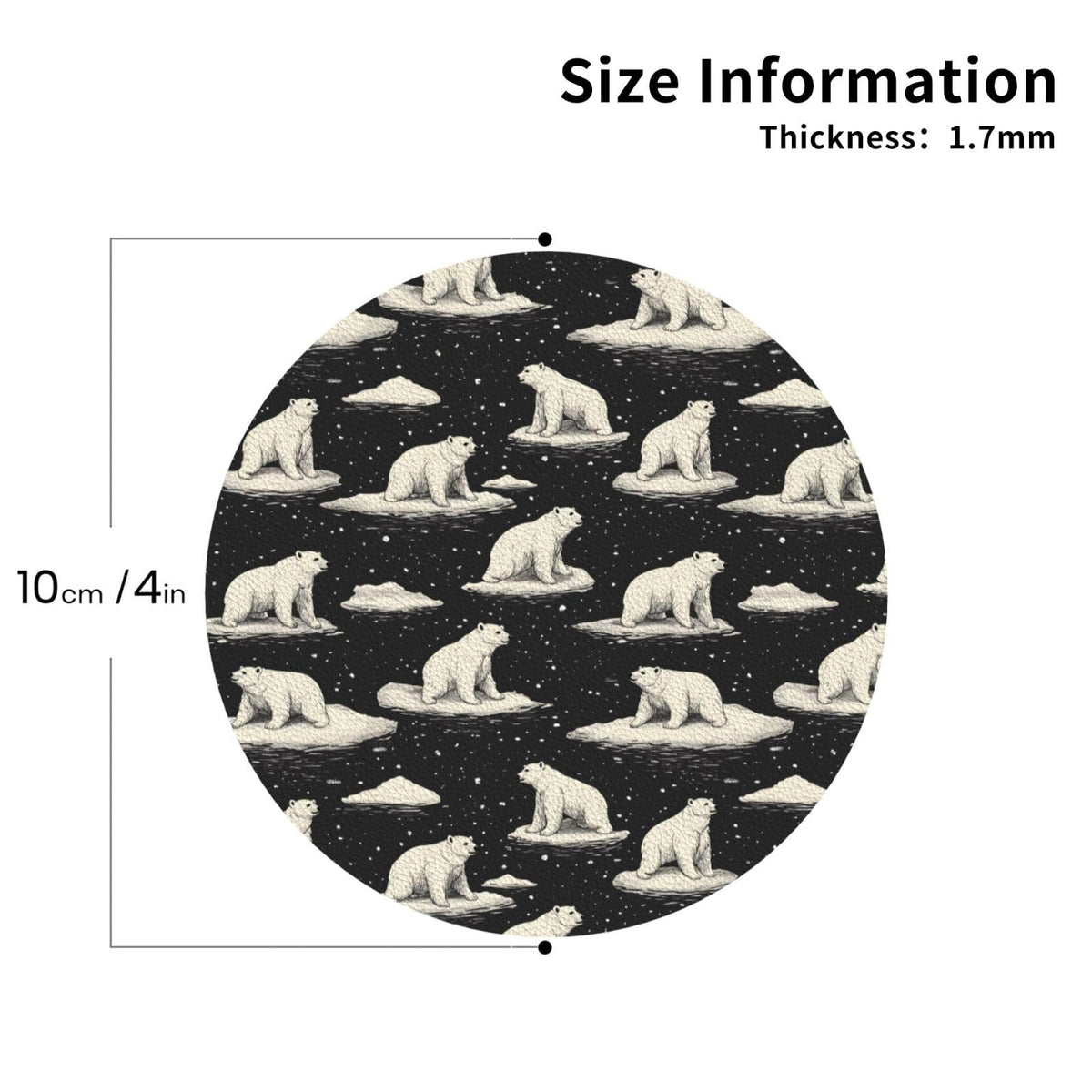 Leather Coasters Set of 4 White Bear Print Non-Slip G8517