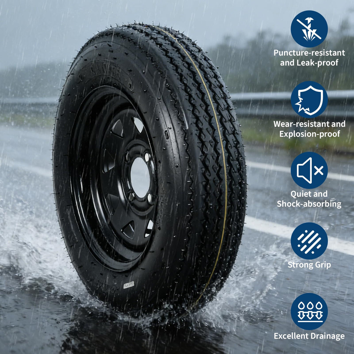 2-Pack Trailer Tire On Rim 5.30-12 4 Lug 12 in Wheels Load Range C Black F838904