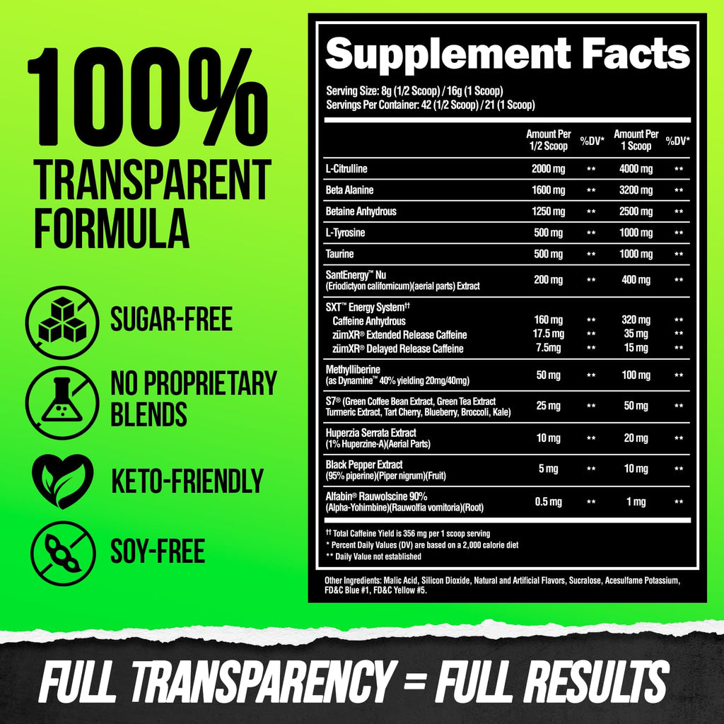 High Stim Pre Workout Powder with Beta Alanine, L-Taurine & Caffeine, 21 Servings W552543