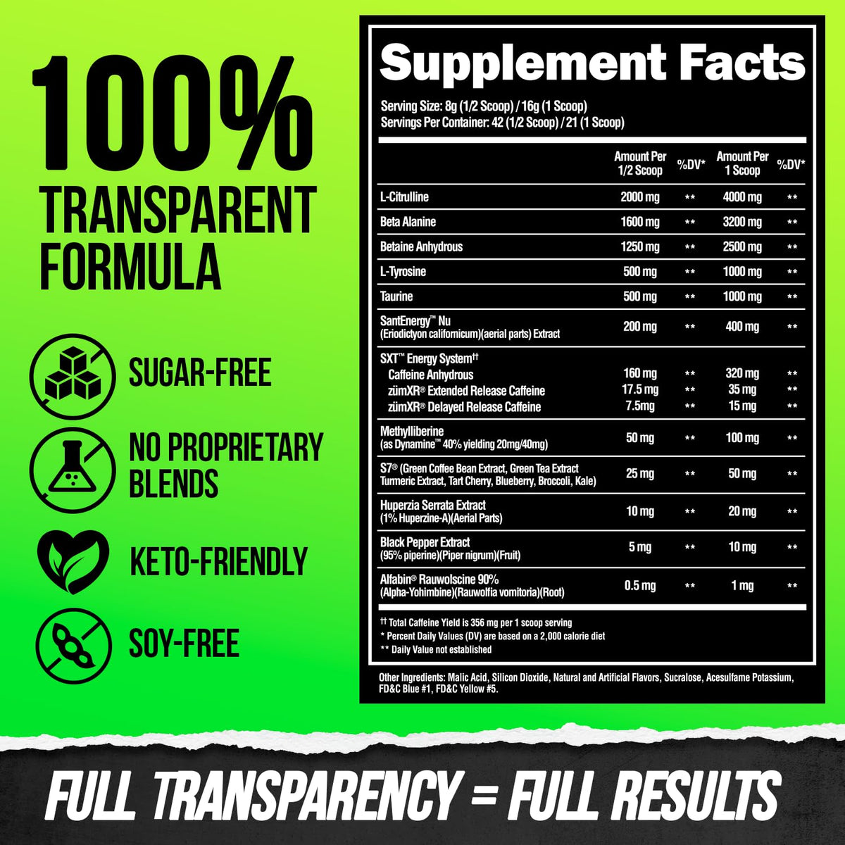 High Stim Pre Workout Powder with Beta Alanine, L-Taurine & Caffeine, 21 Servings W552543