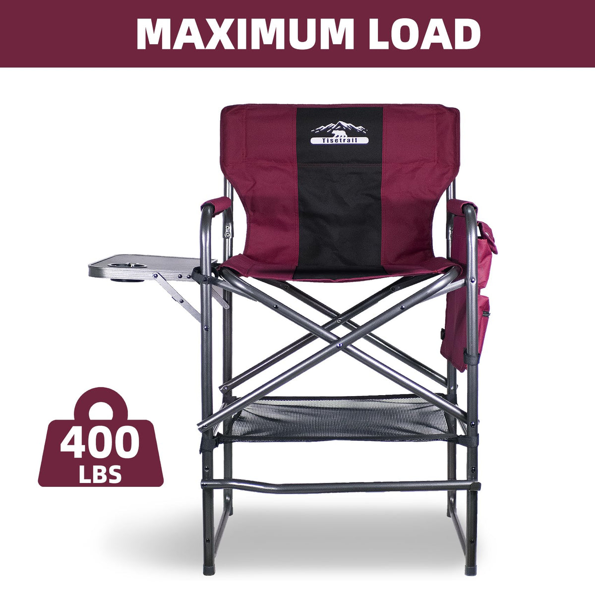 Wine Red Black Bar Height Folding Chair with Side Table Q16308