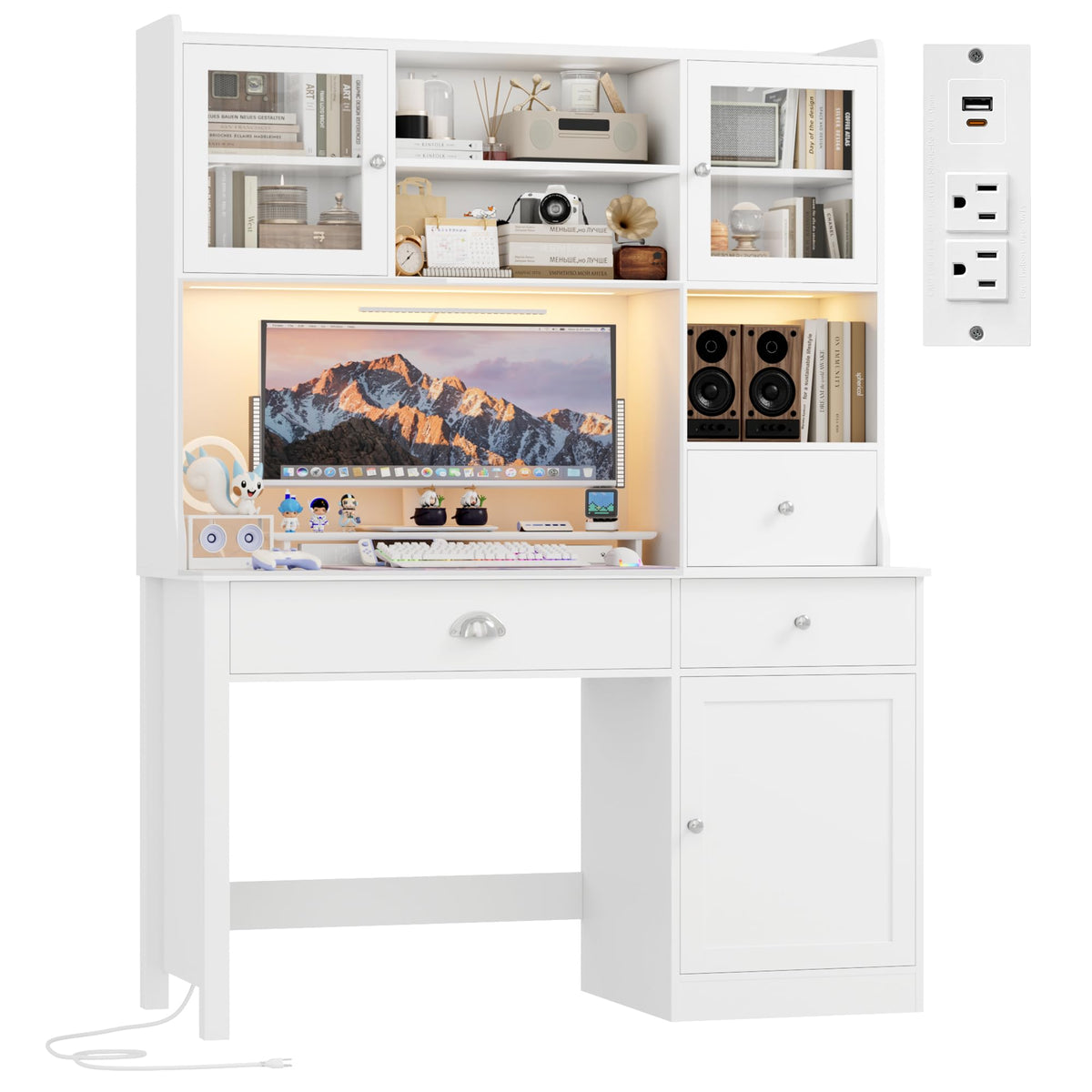 Computer Desk with Hutch and Power Outlet J959338
