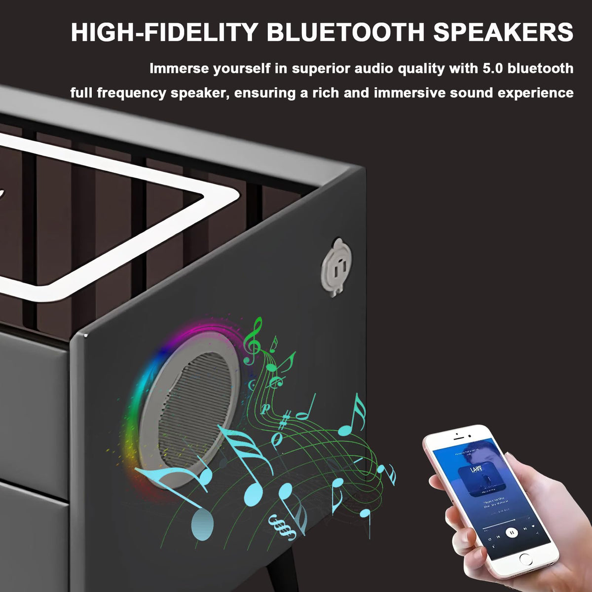 White 3 Drawer Nightstand with Fingerprint Lock and Wireless Charging F7764