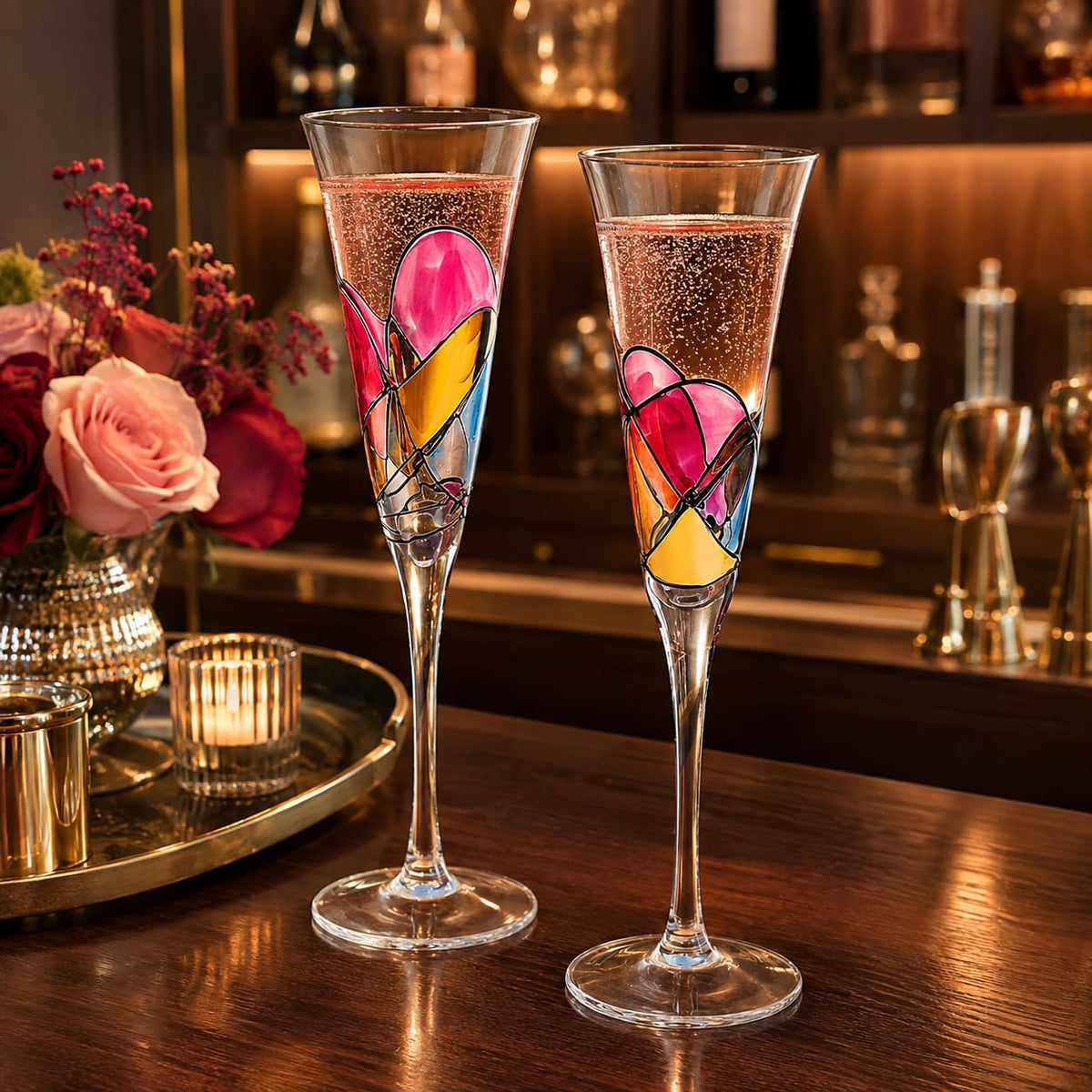 Hand Painted Martini Champagne Cocktail Glasses 2 Set R225