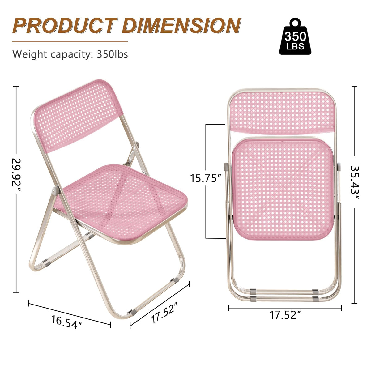 Folding Chairs 300lb Capacity Steel Frame 2-Pack Pink Y8691
