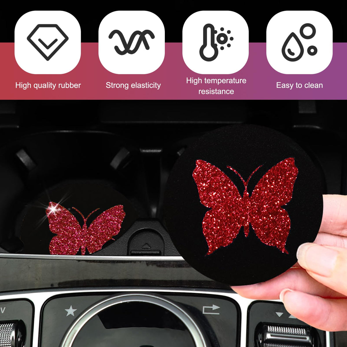 2 PCS Bling Rhinestone Non-Slip Car Coaster S83996