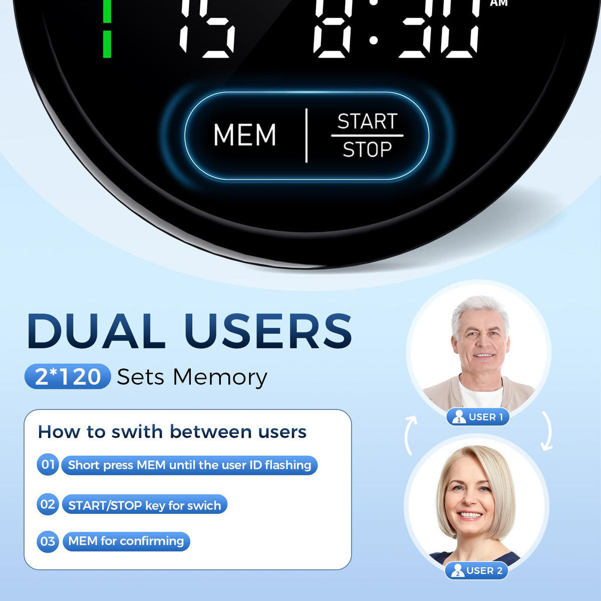 Blood Pressure Monitor Upper Arm Adjustable Cuff Voice Broadcast Large Backlit Display 240 Sets Memory M7722