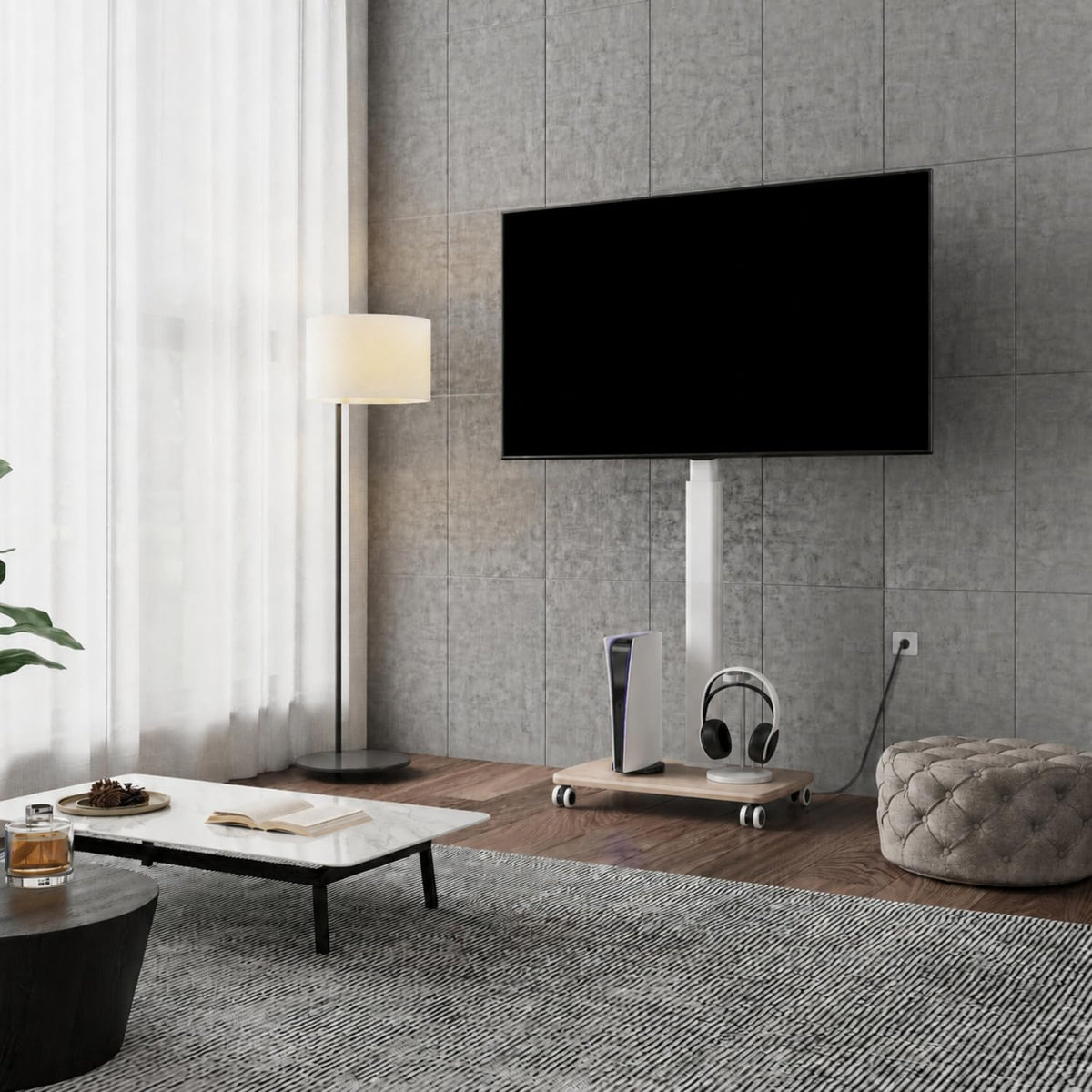 White Rolling TV Stand for 32-75 Inch TVs V492312
