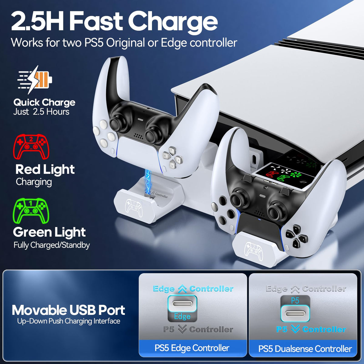 PS5 Horizontal Stand and Cooling Station with Controller Charging Station C872938