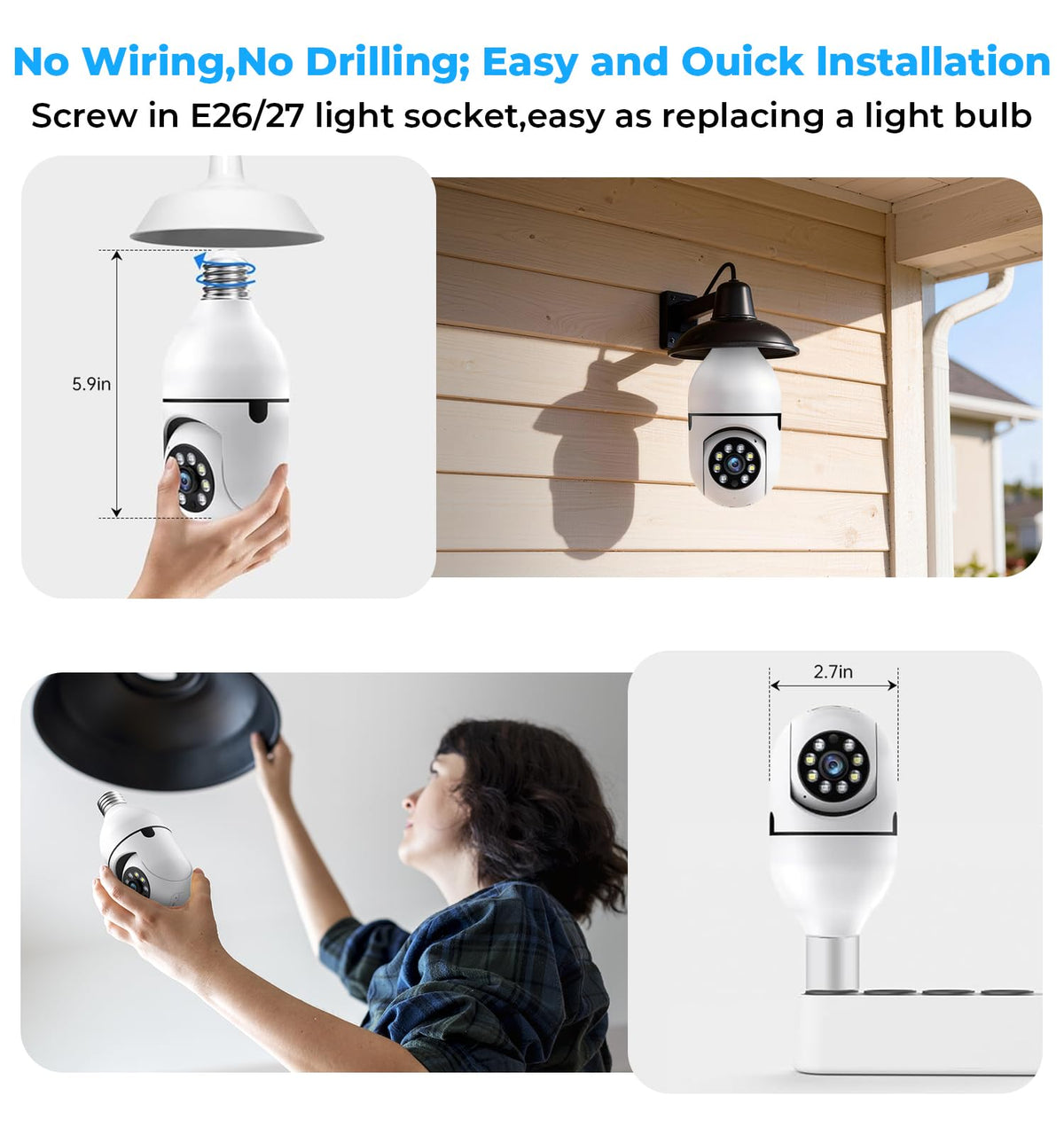 2K 5GHz & 2.4GHz WiFi Light Bulb Security Camera 360° PTZ T89600