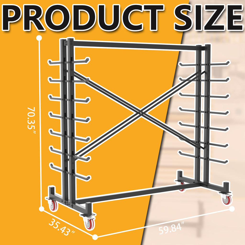 Heavy-Duty 2000LBS 7-Tier Rolling Lumber Storage Rack A3825