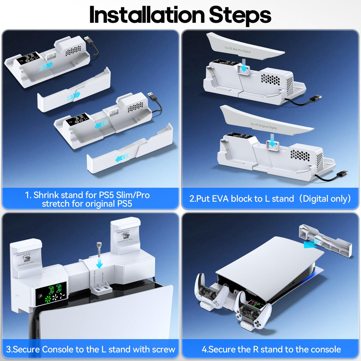 PS5 Horizontal Stand and Cooling Station with Controller Charging Station C872938