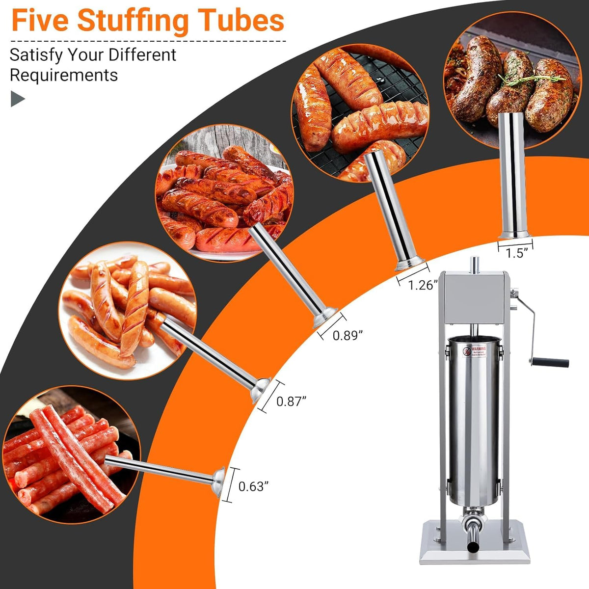 15L Sausage Stuffer with 5 Stainless Steel Tubes R7623