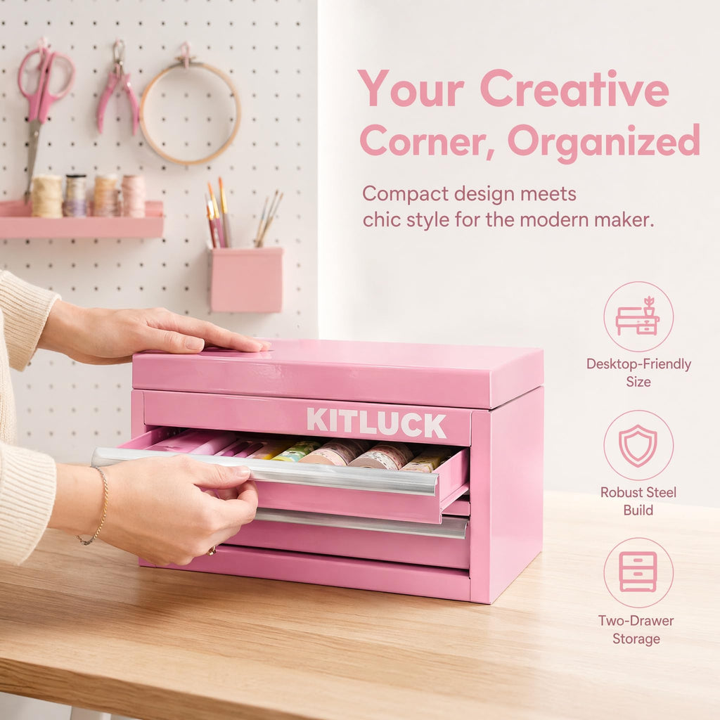 Pink 2-Drawer Metal Tool Box R7127