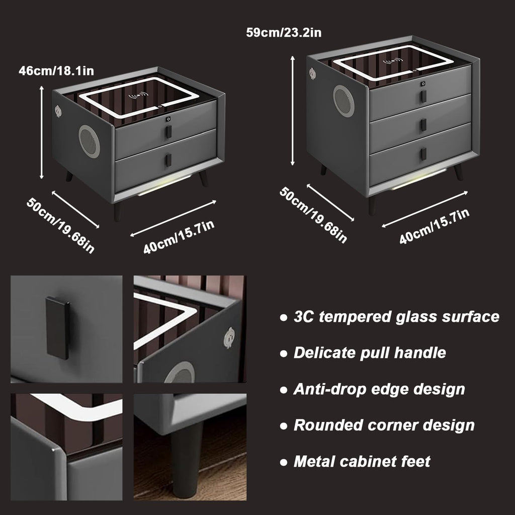 White 3 Drawer Nightstand with Fingerprint Lock and Wireless Charging F7764