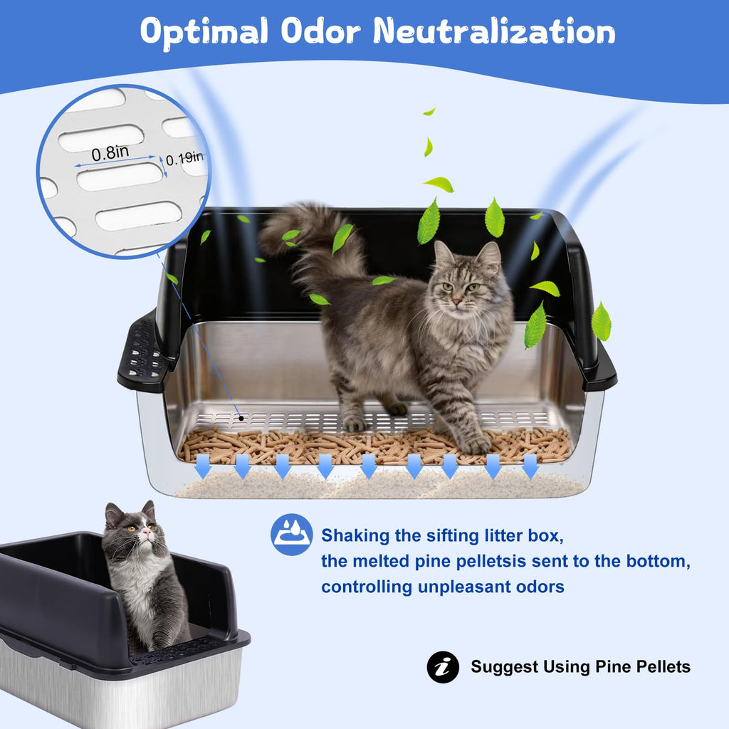 Stainless Steel Sifting Litter Box with Lid F331845
