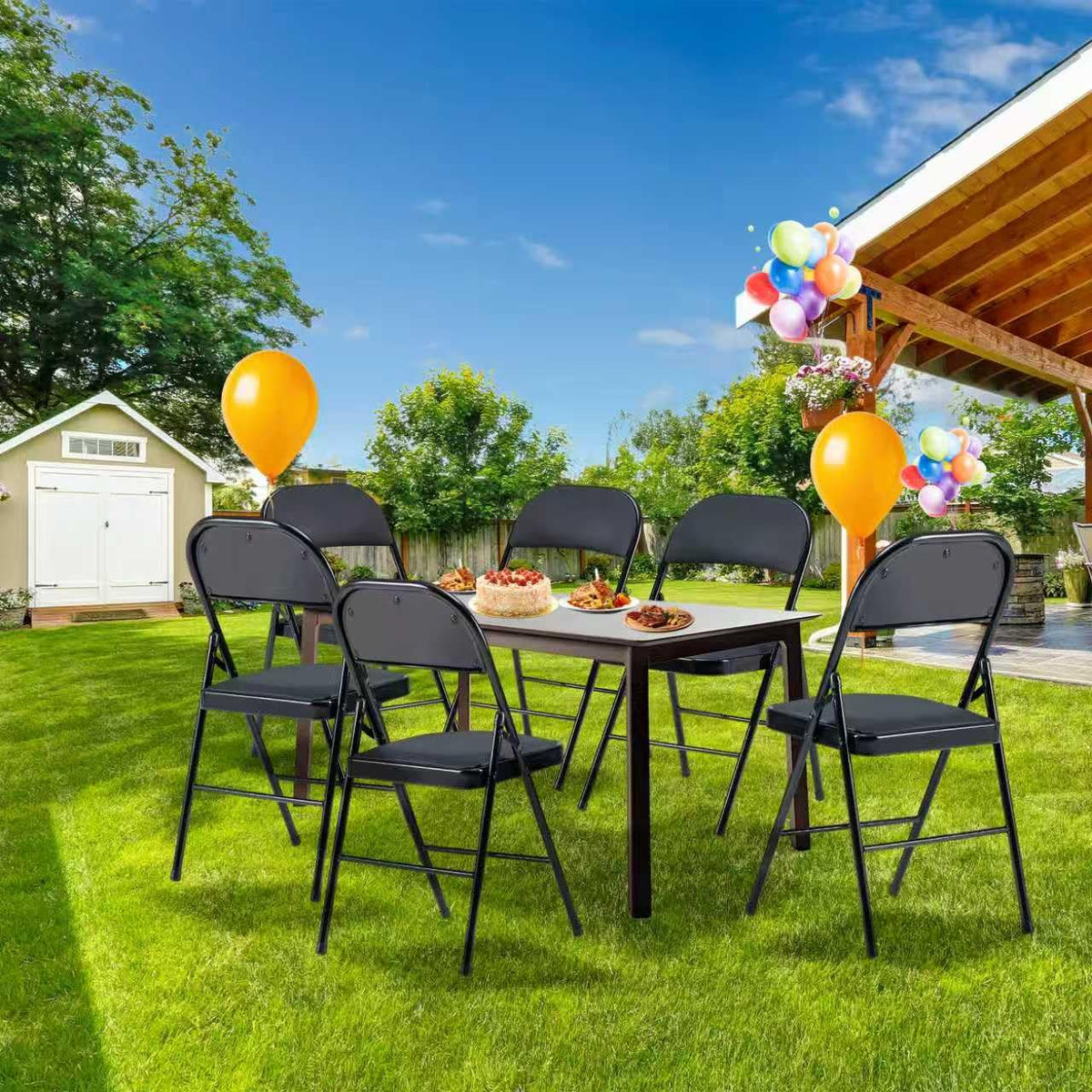 Black Folding Chairs 10-Pack Padded Heavy Duty Steel Frame D9388