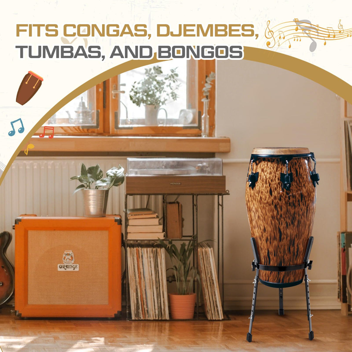 2 Pcs Black Adjustable Conga Drum Stand V97212