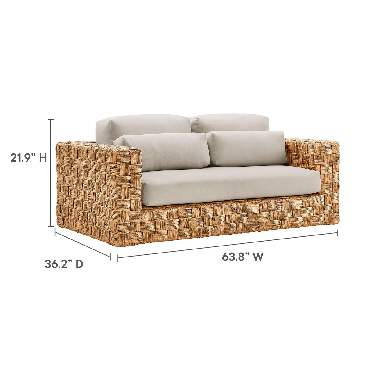 Natural Light Gray Wicker Rattan Outdoor Loveseat with Cushions Z9096