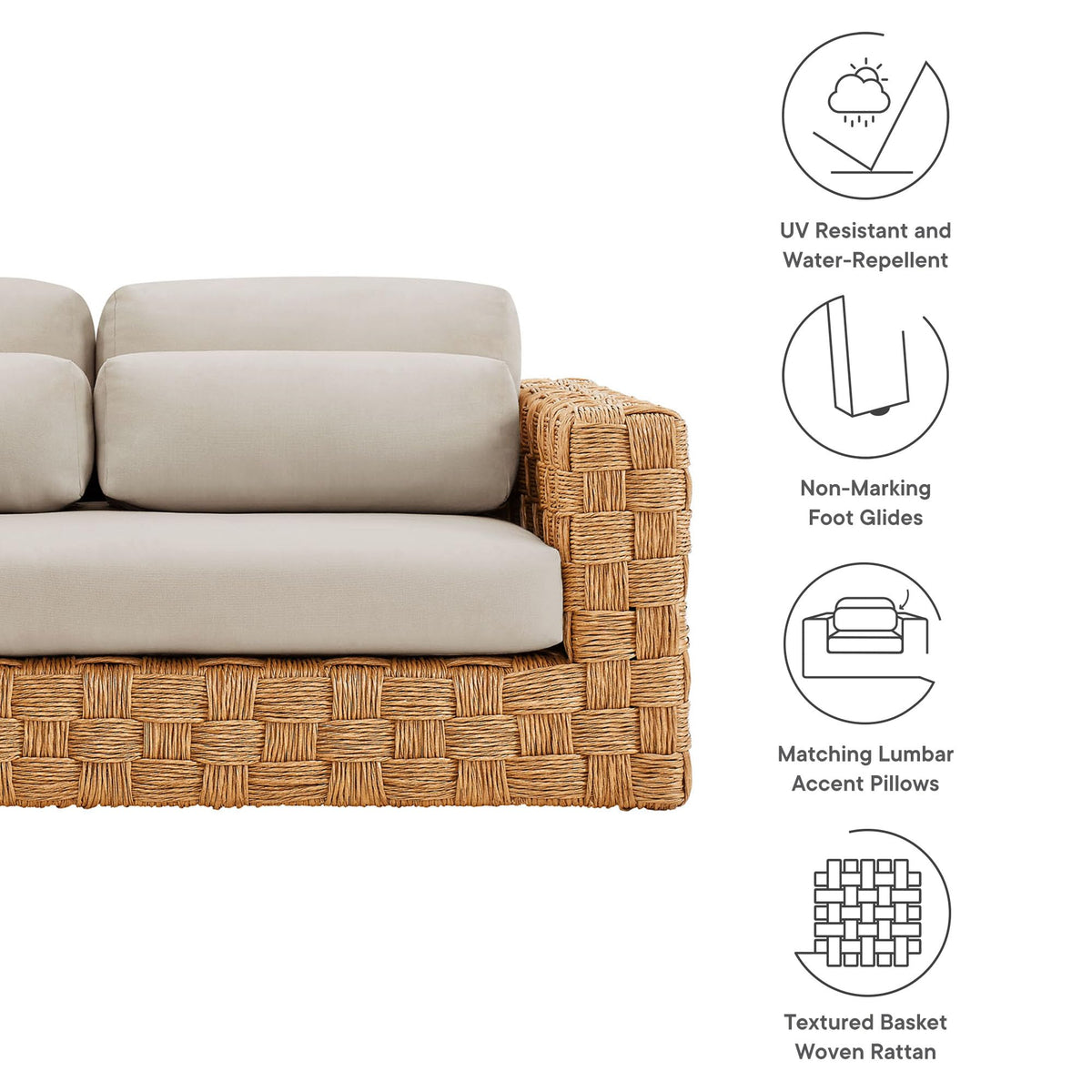 Natural Light Gray Wicker Rattan Outdoor Loveseat with Cushions Z9096