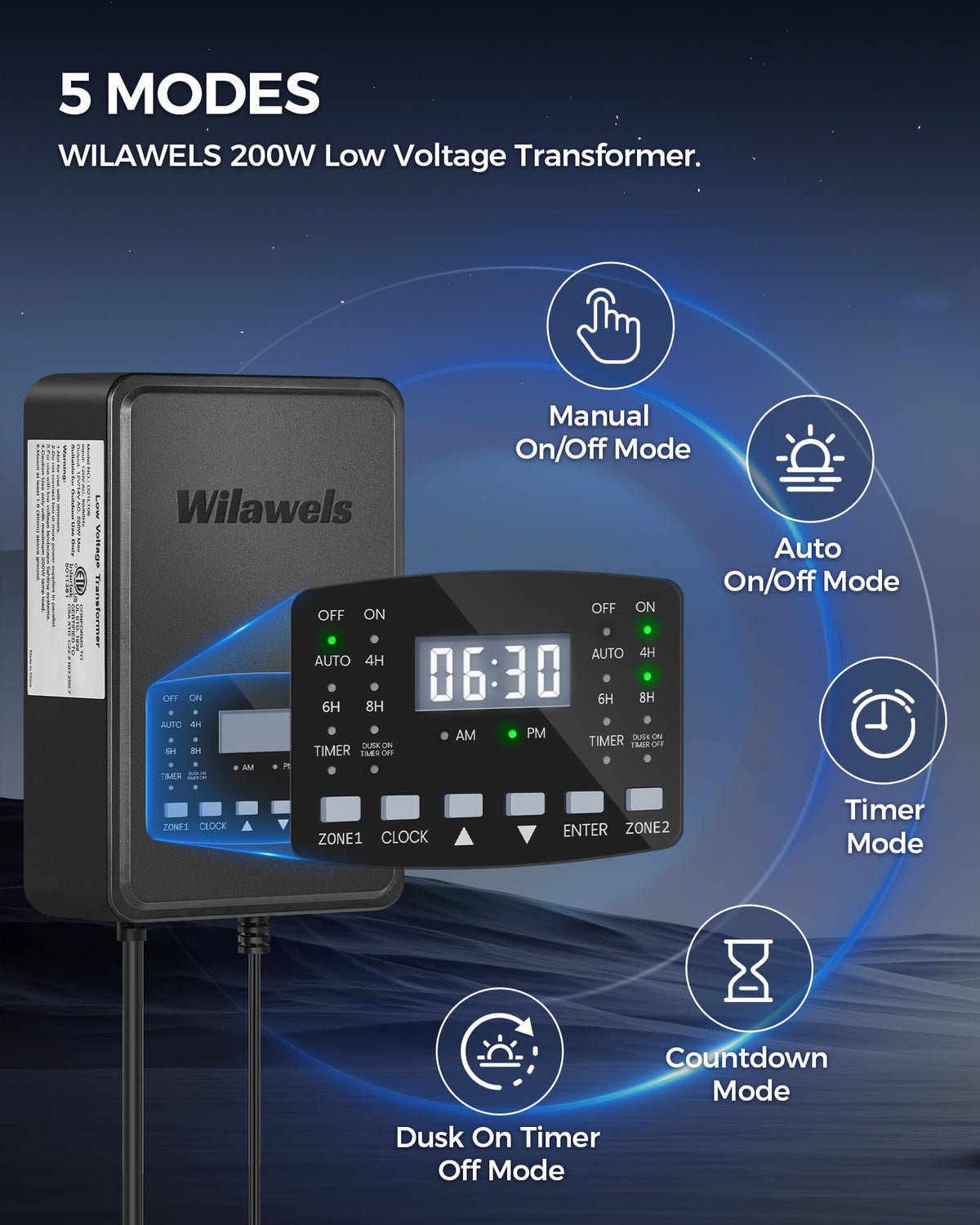 200W Low Voltage Landscape Transformer with Timer & Photocell Sensor S389