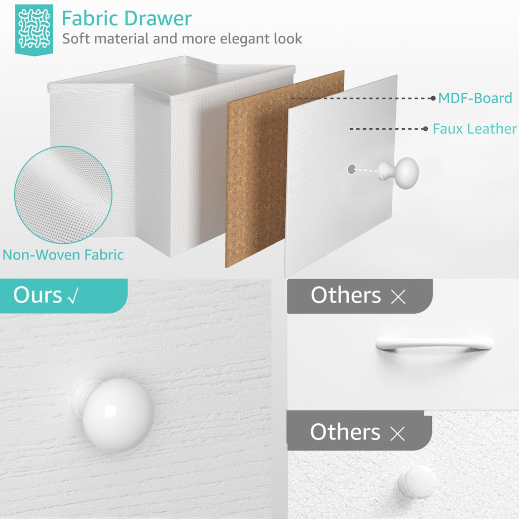 White Changing Table Dresser with 4 Fabric Drawers and Open Shelf K9477