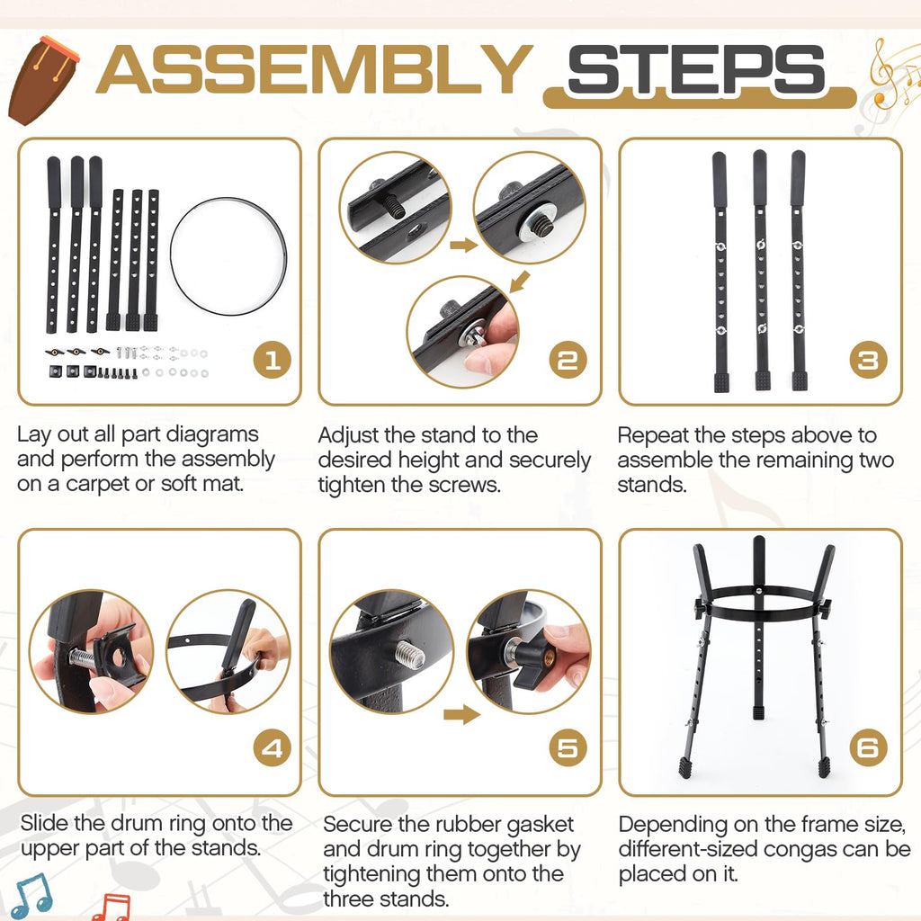 2 Pcs Black Adjustable Conga Drum Stand V97212