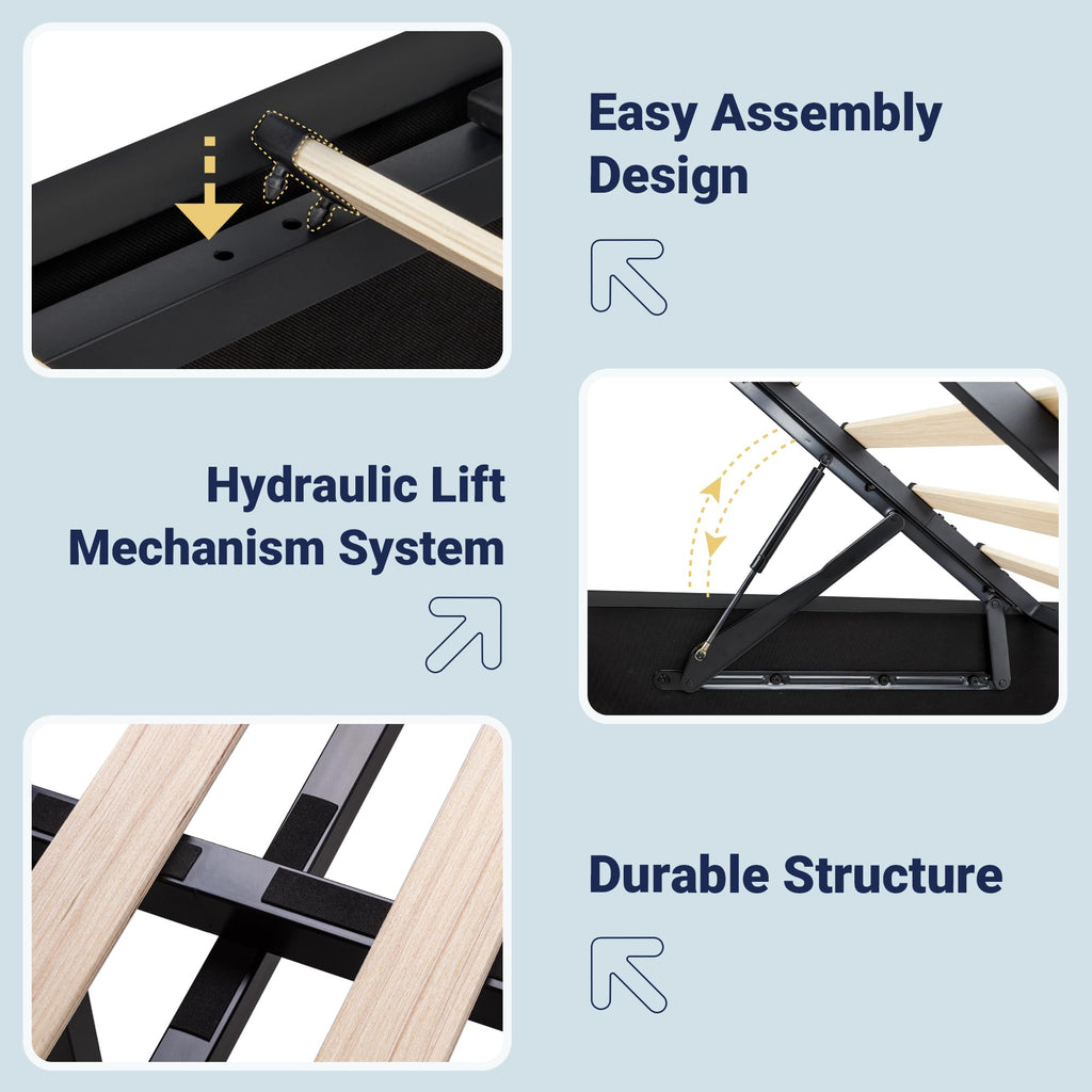 Full Lift Up Storage Hydraulic Bed Frame Black H802