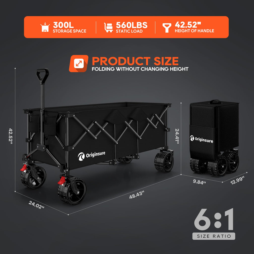 Black Foldable Beach Wagon with Big Wheels Z49570
