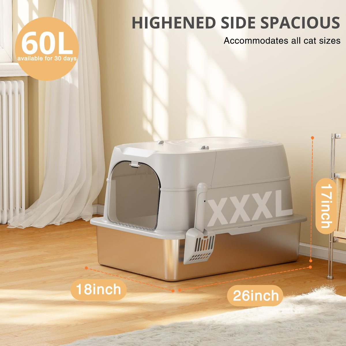 XXXL Stainless Steel Cat Litter Box with Lid S639384
