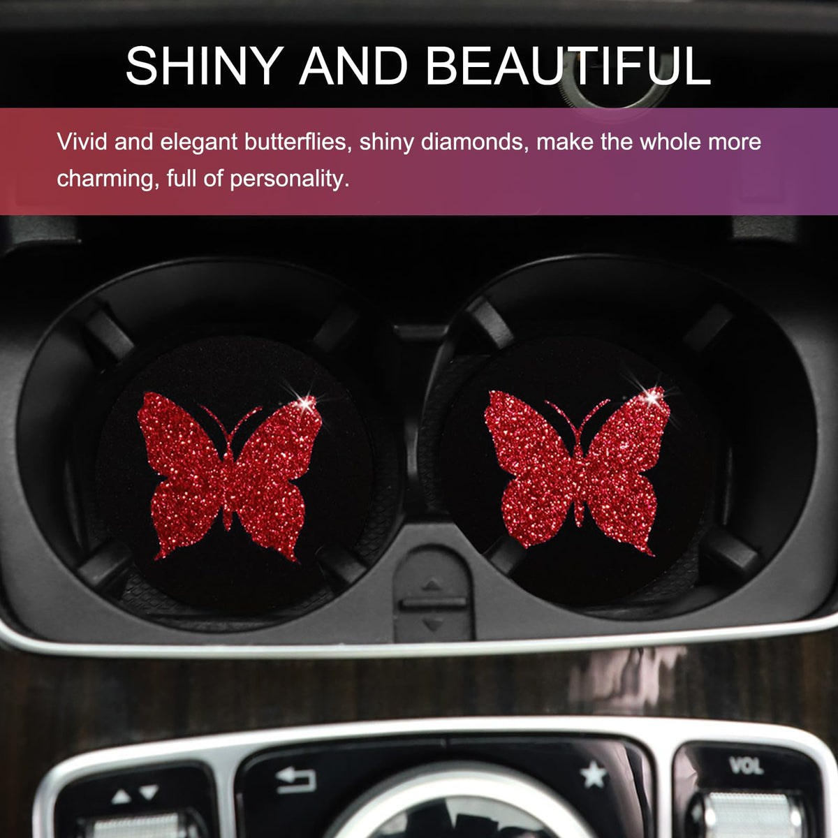 2 PCS Bling Rhinestone Non-Slip Car Coaster S83996